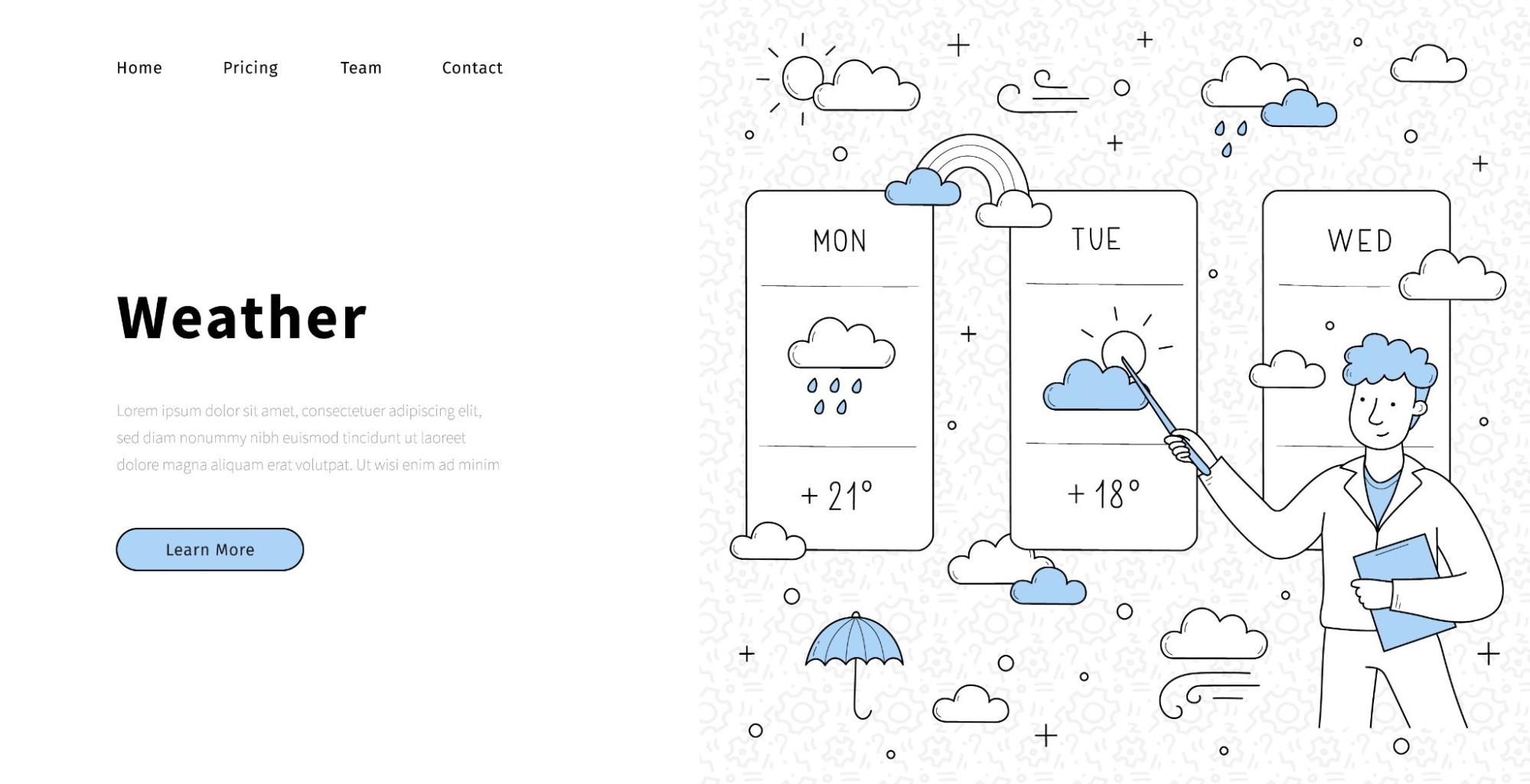 weather forecast doodle on a landing page with an anchorman