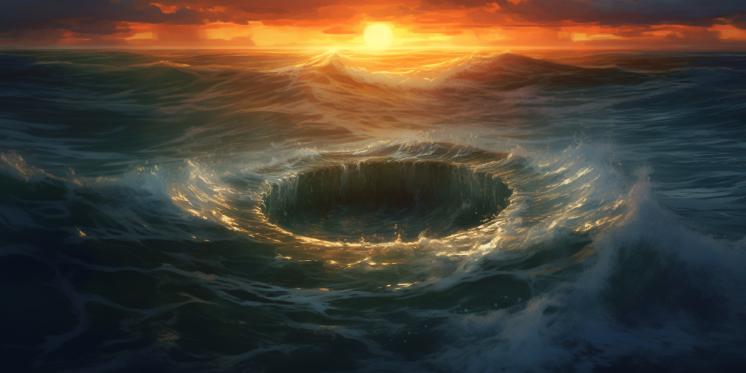 Sea whirlpool during sunset.