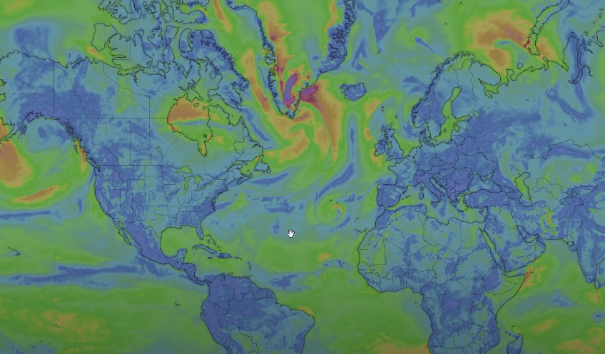 Satellite view of Earth displaying weather conditions