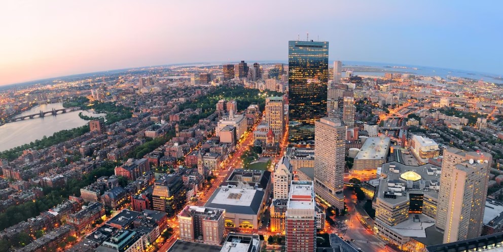 an areal view of Boston city