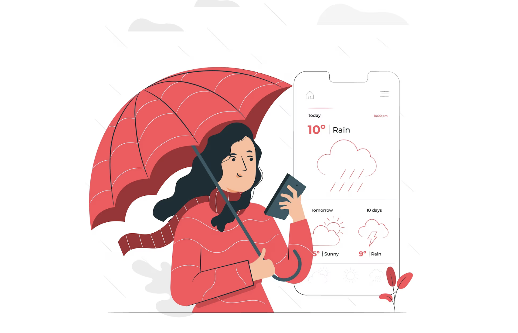 A girl checks the weather forecast on her phone.